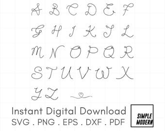 String Alphabet SVG with Heart, Hand-Drawn Letters for Initials, Couples Monogram, Cricut Crafts, Romantic DIY Gift Design, Instant Download