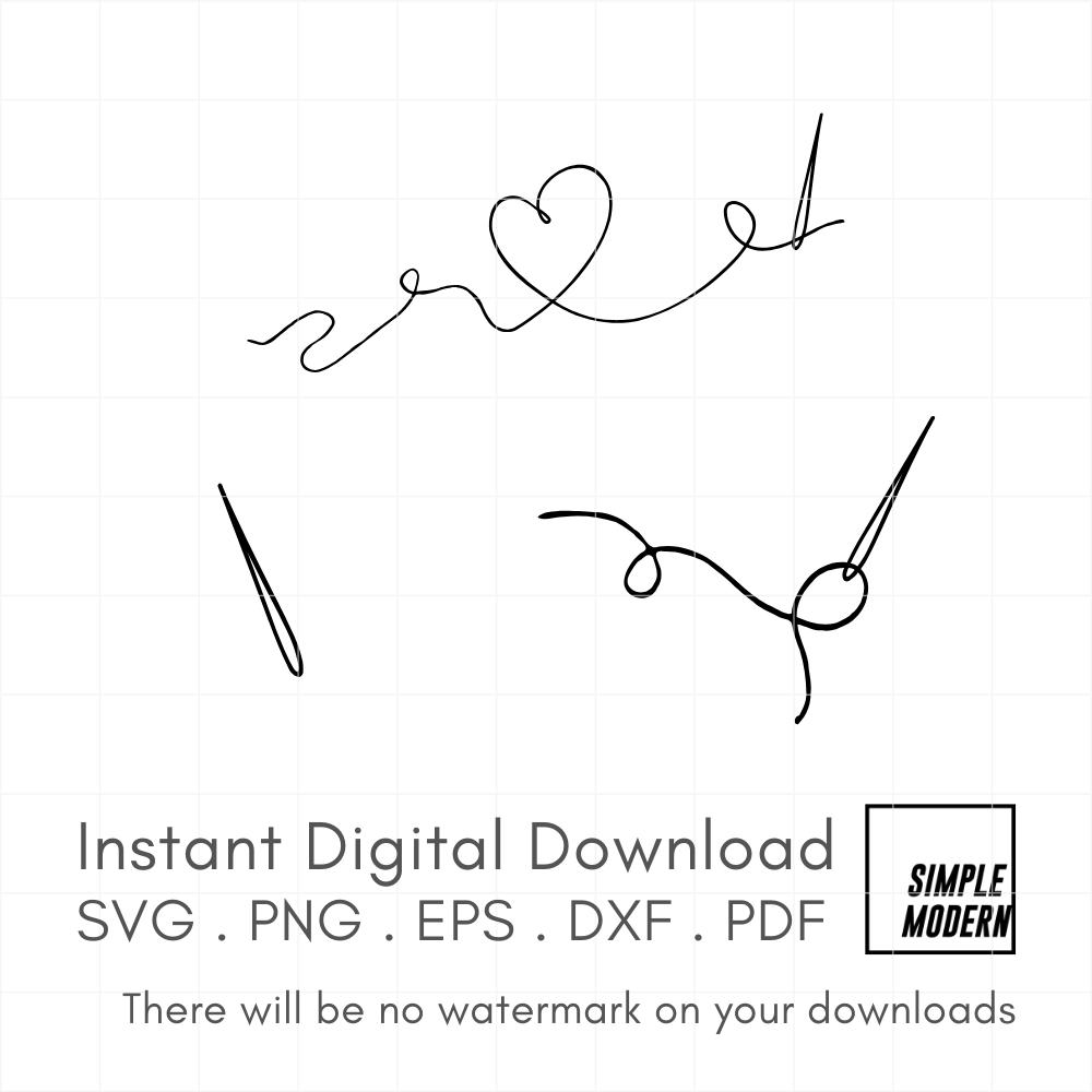 Hand Drawn Thread and Needle SVG, Simple Sewing Line Drawing, Instant ...