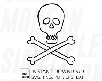 Hand-drawn Skull and Crossbones SVG for Poison Warning Sign Graphic, Instant Digital Download Printable Vector Cut File, Halloween SVG