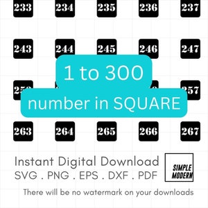 May include: A turquoise blue square with the text "1 to 300 number in SQUARE" in white. The square is surrounded by a grid of smaller squares, each containing a black number from 233 to 267.