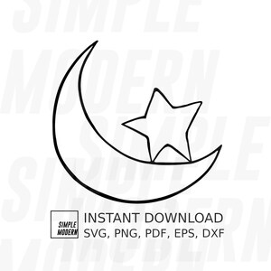 Handgetekende SVG-vectorbestanden met ster- en maanteken, directe download voor persoonlijk en commercieel gebruik, eenvoudig knippen en afdrukbaar kunstbestand