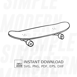 Plain Street Skateboard Drawing SVG Vector Files, Simple Outline Icon Sketch Instant Download, png, dxf, eps, pdf, Clipart Design Elements