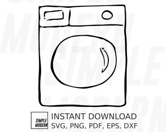 Washing Machine SVG, Washer Outline Illustration Drawing, Laundry Svg Files for Cricut, Instant Download Vector Files, png, dxf, eps, pdf
