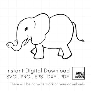 File SVG di contorni dell'elefante per il taglio e la stampa, disegno unico dell'elefante carino, download istantaneo per prodotti personali e commerciali