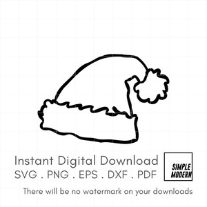 Weihnachtsmannmütze SVG-Dateien zum Schneiden und Drucken, digitaler Download handgezeichnete Linie Kunst, einfache und moderne Clipart, Weihnachtsmannmütze Umriss