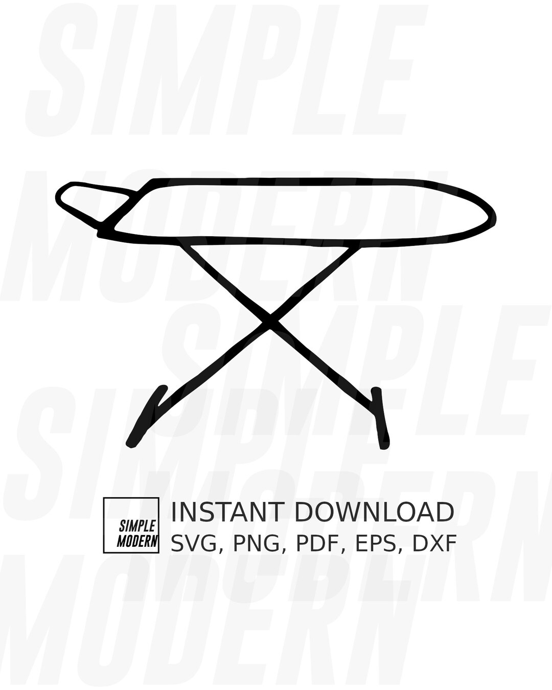 Handdrawn Laundry Ironing Board SVG File, Iron Board Line Drawing Icon Png, Wall Art for
