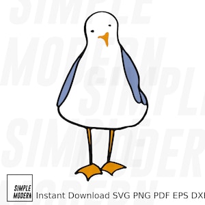 Gabbiano disegnato a mano SVG, disegno carino gabbiano arte vettoriale, file di taglio, clipart stampabile per uso personale e commerciale, uccello marino dei cartoni animati