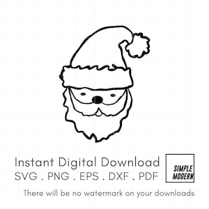 Desenho de Papai Noel de Natal Arquivos SVG para Corte e Impressão, Download Digital png pdf eps dxf, Arte de Linha Simples e Limpa, Decoração Clipart