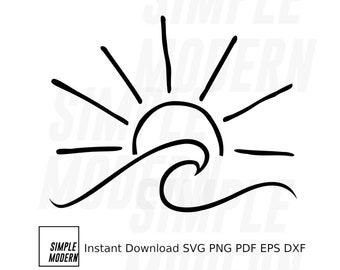 Hand-drawn Sun Wave SVG, Simple and Clean Line Drawing, Instant Download Ocean Waves Cut File, Tattoo Symbol, Personal and Commercial Use