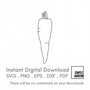 Carottes SVG dessinées à la main, dessin au trait minimaliste, clipart frais de la ferme, téléchargement numérique instantané pour la découpe et l'impression, imprimables déco de Pâques