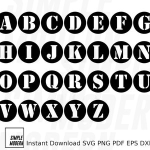 Cercle sombre fond Alphabet de A à Z SVG, Image vectorielle à téléchargement immédiat pour découpe et impression à usage personnel et commercial, lettres rondes