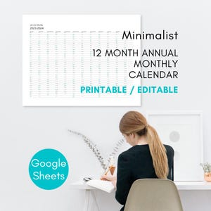 Aangepaste jaarlijkse kalendersjabloon voor Google Spreadsheets jarenlang hergebruiken 2024 2025 2026, Instant Download minimalistisch meerdere indelingen afdrukbare bewerkbare