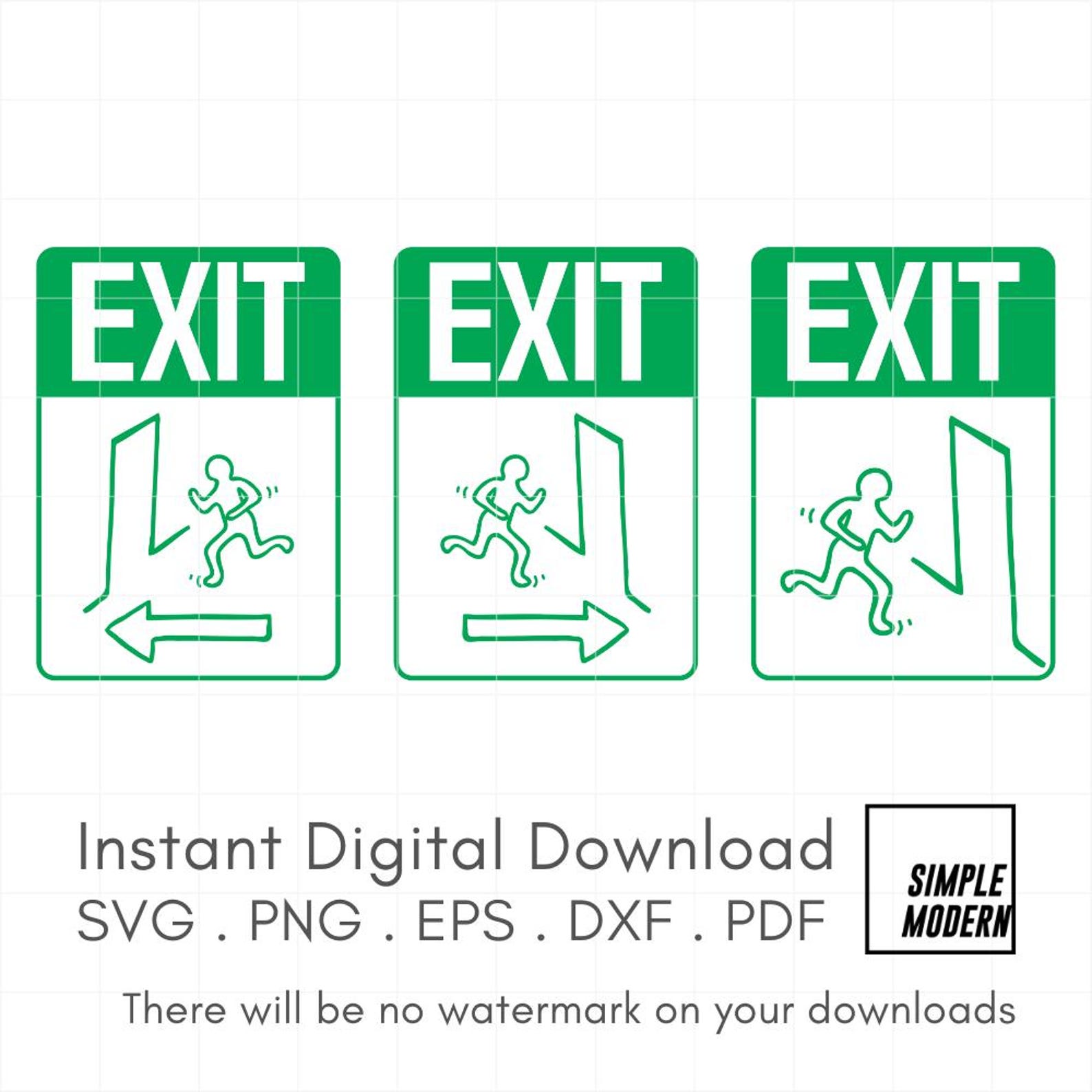 Hand-drawn Exit Sign Set of 3 Designs, Emergency Fire Exit Directional ...