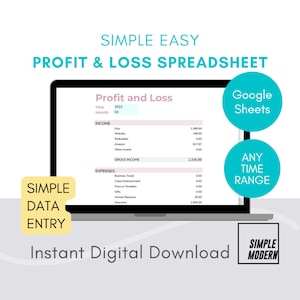 Simple Profit and Loss Google Sheets Template Digital Download, Income and Expense Tracker, Small Business and Personal Finance Spreadsheet