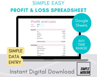 Einfache Profit und Loss Google Sheets Vorlage Digital Download, Income and Expense Tracker, Small Business und Persönliche Finanzierungs Tabelle