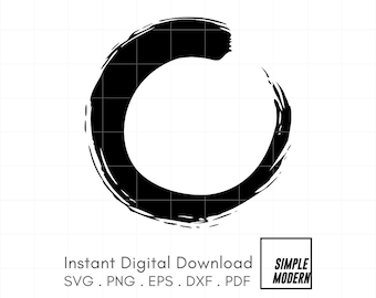Zen Circle SVG Vector File Instant Download for Cutting and Printing, Thick Brush Stroke Circle, Hand Drawn Japanese Minimalist Enso Symbol