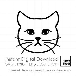Cat Face SVG Files, Simple Outline Cute Unhappy Cat Drawing Vector File for Cutting and Printing, Easy Instant Download svg png pdf dxf eps