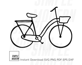 Hand Drawn Bicycle SVG, Instant Download Vintage Style Bicycle with Basket Vector Files, png pdf eps dxf, Simple and Easy Cut and Print File