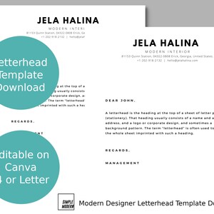 Plantilla de membrete comercial para profesionales y diseñadores, descarga digital, fácil de editar en Canva, tamaño A4 y carta, minimalista moderno