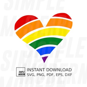 Dibujado a mano Rainbow Color Pride Heart SVG Archivo svg, pdf, dxf, eps, png, Heart Shape Vector Instant Digital Descargar archivo de corte e impresión