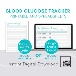 Blood Glucose Tracker, Instant Digital Download Blood Sugar Log, Print and Record Reading Manually on Paper or Digitally in Google Sheets