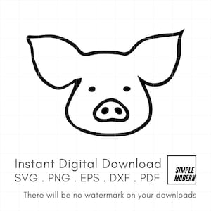 Archivos SVG de cara de cerdo, archivo vectorial de dibujo de contorno de animales de granja de línea simple para cortar e imprimir, descarga instantánea fácil svg png pdf dxf eps