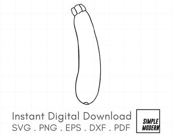 Hand-Drawn Zucchini SVG, Minimalist Vegetable  Line Art, Kitchen Decor Outline Illustration Vector, Digital Download for Cut and Printing
