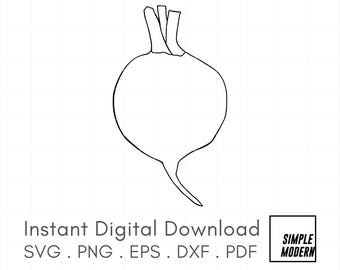 Hand-Drawn Beetroot SVG File, Minimalist Vegetable Line Art, Botanical Root Outline Clipart Vector Digital Download for Cutting and Printing