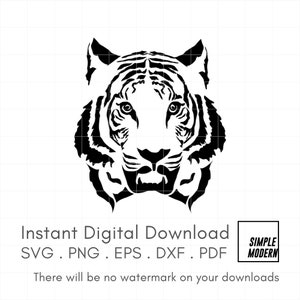 Tiger SVG, Instant Download Vector Art Print Cut File, Transparent Background Tiger Head Image, Fierce Jungle Mascot Face, png pdf eps dxf