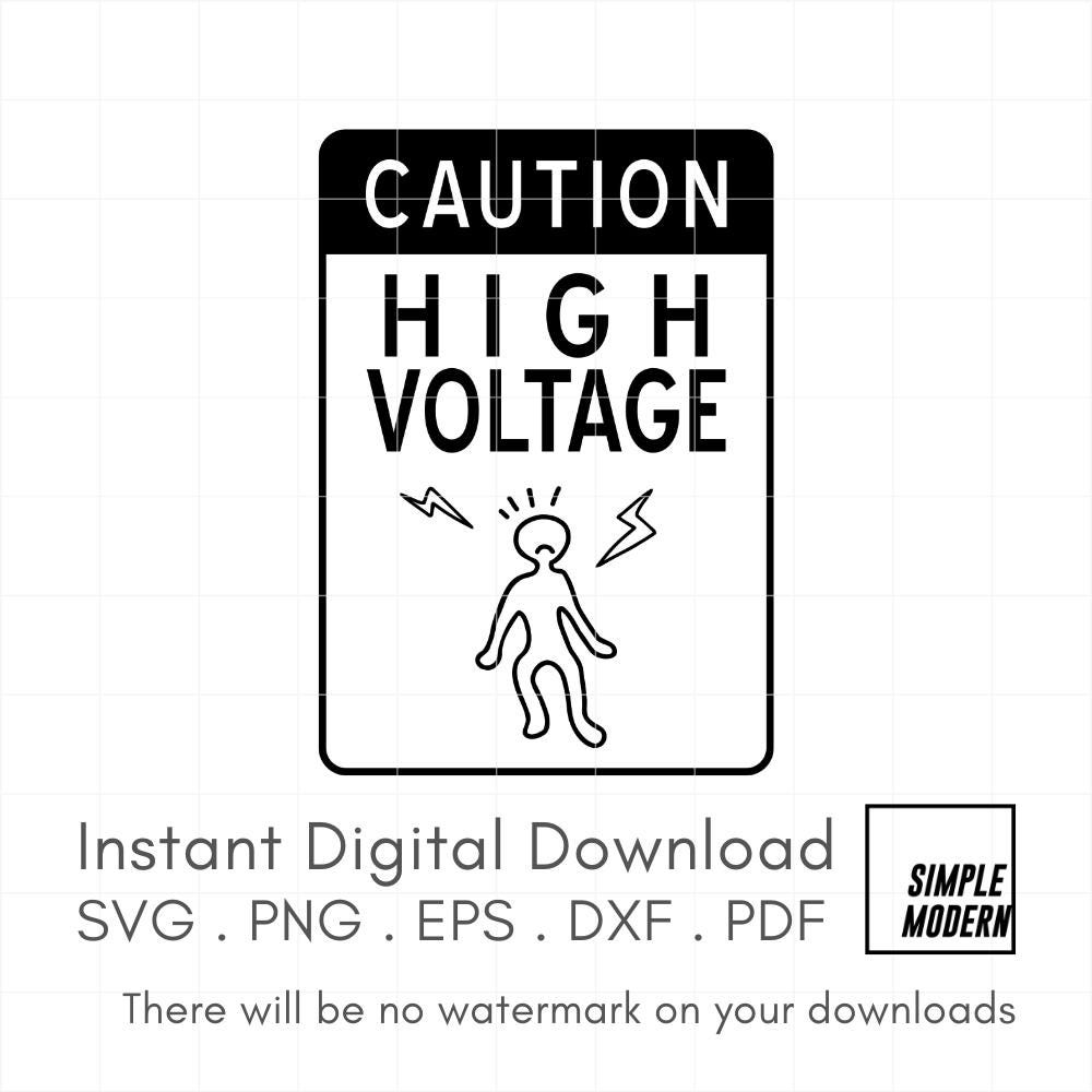Caution High Voltage SVG, Hand-drawn Funny Warning Sign, Instant Download png pdf dxf eps for Stickers, Signs, Cuttable and Printables Files
