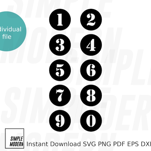 Dark Circle Numbers SVG, Instant Download Individual Files for Each Number, Number Cut Out Shape, Single Digit Number png pdf eps dxf Image