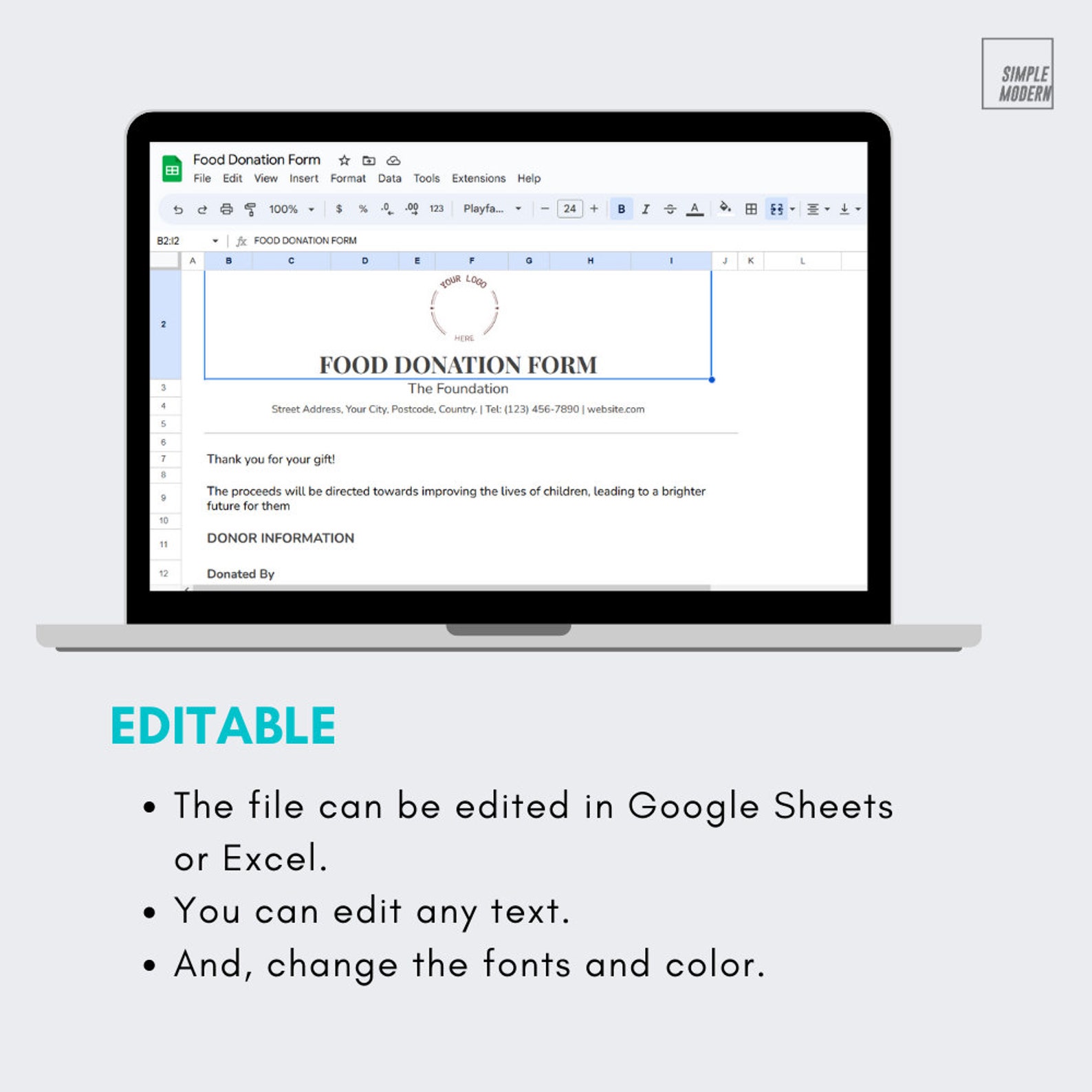 Food Donation Form Template Printable Editable in Excel and Google ...