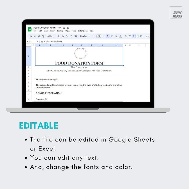 Food Donation Form Template Printable Editable in Excel and Google ...