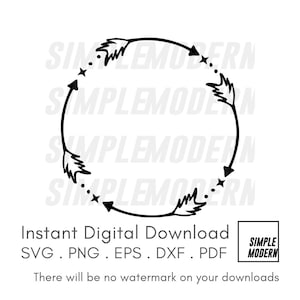 File SVG di freccia cerchio cornice, download istantaneo cornice monogramma cerchio per uso personale e commerciale, quattro frecce, stelle e punti disegnati a mano