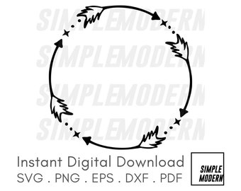 Arrow Circle Frame SVG File, Circle Monogram Frame Instant Download for Personal and Commercial Use, Hand Drawn Arrows with Stars and Dots