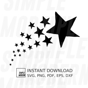 手描きの流れ星 SVG ファイル、星のクリップアート、星のシルエット、18 個の星のベクトル シンボル カット ファイル、png dxf eps pdf デジタル ダウンロード ウォール アート