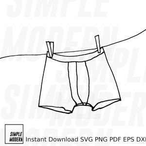 Roupa íntima masculina desenhada à mão no varal SVG, secagem de roupa SVG, download instantâneo ilustração desenho arte vetorial para decoração de lavanderia
