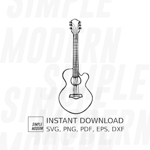 Akoestische gitaar SVG-bestanden om te snijden en af te drukken, instant digitale download Vector, esthetische minimalistische handgetekende gitaaroverzicht clipart