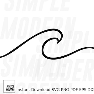 Onda desenhada à mão SVG, pincelada simples e limpa, download instantâneo de clipart de ondas do oceano, símbolo de onda de tatuagem, uso pessoal e comercial