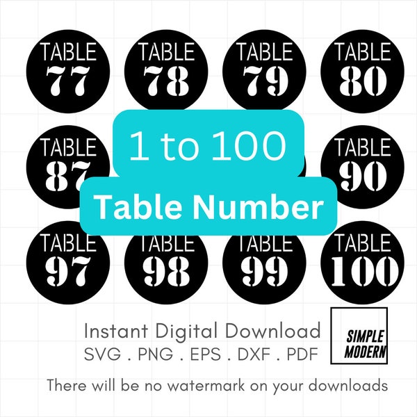 Round Shape Table Number SVG Files, Instant Download Simple Minimal Numeric Cut File, 1 to 100 Numbers in Circle Cut Out Vector Silhouette