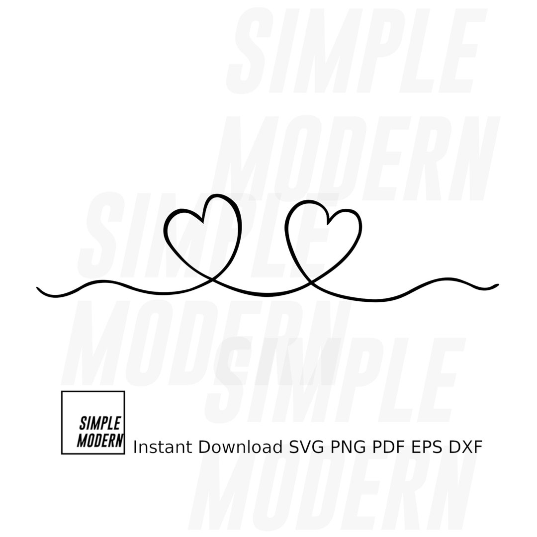 Double Hearts SVG File, Cute Two Hearts Connected Continuous Line