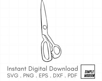 Scissors SVG, Instant Download Hand-Drawn Sewing Shears Clipart, Tailor & Dressmaker Drawing, Simple Line Art Cutting Files, pdf png eps dxf