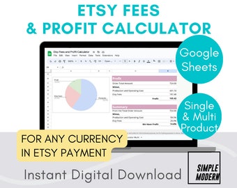Etsy Gebühren und Profit Rechner Google Sheets Tabelle Vorlage, Sofort Download, Bearbeitbare Gebühren und Währung, Shop on Etsy Zahlung