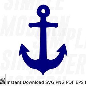 Ancre bleu marine nautique SVG, ancre dessin téléchargement numérique instantané vectoriel, fichiers de coupe ancre de navire dessinés à la main et clipart imprimable