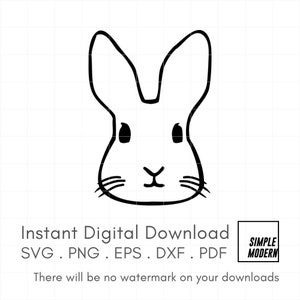 Rabbit Face SVG Files, Simple Outline Country Animal Drawing Vector File for Cutting and Printing, Easy Instant Download svg png pdf dxf eps