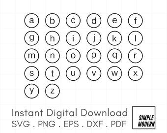 Simple Initial in Circle A to Z Alphabet SVG, Instant Download, Cutting and Printing Personal and Commercial Use, Clean Lowercase Letters