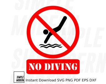 No Diving Sign Instant Digital Download, Vector Art for Printing and Cutting, Pools Safety Sign Stencil Clipart Personal and Commercial Use