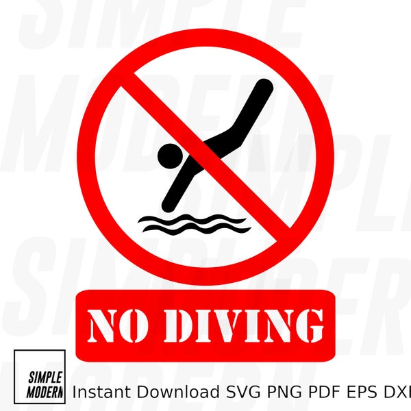 No Diving Sign Instant Digital Download, Vector Art for Printing and Cutting, Pools Safety Sign Stencil Clipart Personal and Commercial Use