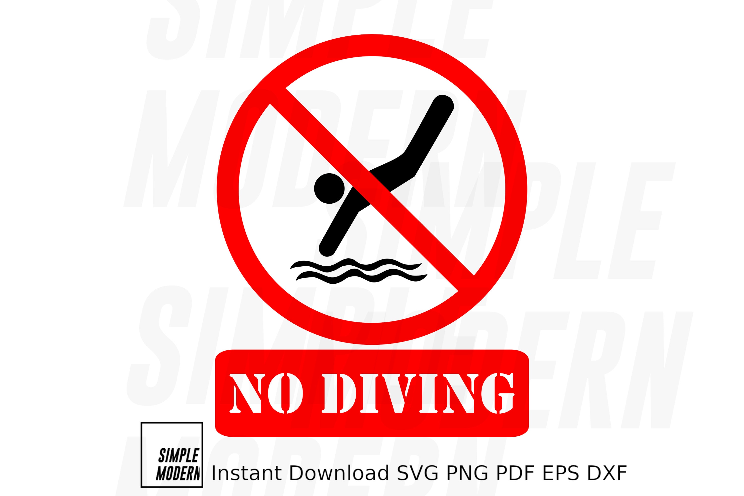 No Diving Sign Instant Digital Download, Vector Art for Printing and