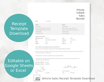 simple bill of sale for car editable in google sheets or etsy